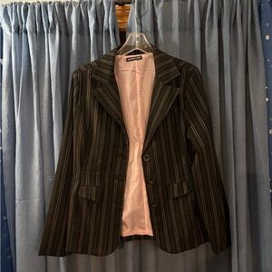 Wang Chu Black silver Pink Blazer with Classic Pinstripes L large suit jacket